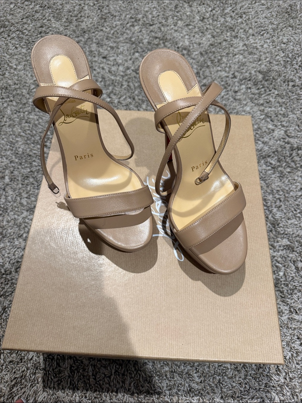 Christian Louboutin Taupe Leather Strappy Heels